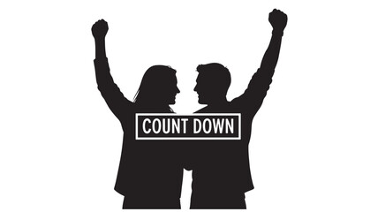 Silhouetted couple celebrating with raised arms in dramatic pose with COUNT DOWN text overlay in bold typography on for new year eve Transparent BACKGROUND © Ahmadhassan