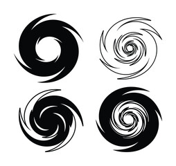 Four hurricane storm cyclone tornado spiral swirl vector illustrations black and white