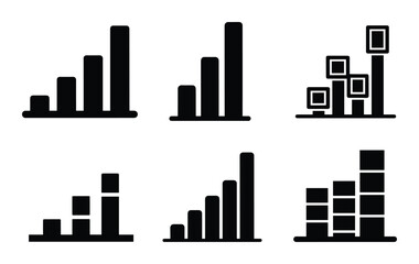 Growth chart icon set, statistics vector graphs, progress charts black design, business diagram simple glyphs