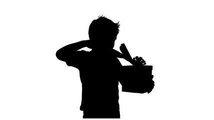 Silhouette of person holding toolbox in confident pose with dramatic lighting on black for industrial Transparent BACKGROUND