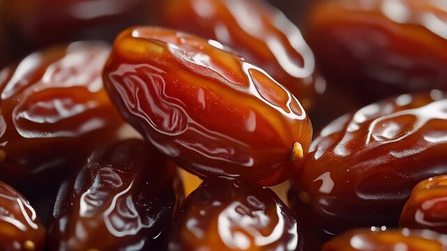 Macro video of dates pouring slowly, showcasing texture and detail
