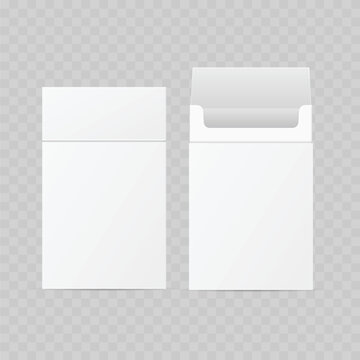 Realistic White Cigarette Pack Mockup Set. Vector Blank Flip-Top Cardboard Box Template