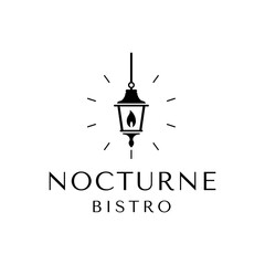 Nocturne bistro logo featuring a lit lantern, suitable for a restaurant, cafe, or small business branding design projects. © Shoimatun