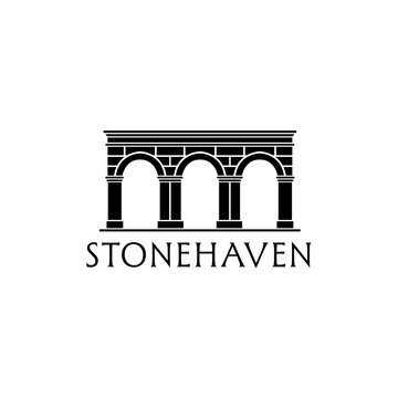 Stonehaven logo with three arches in black and white. Perfect for corporate branding, architecture firms, and contemporary design projects.