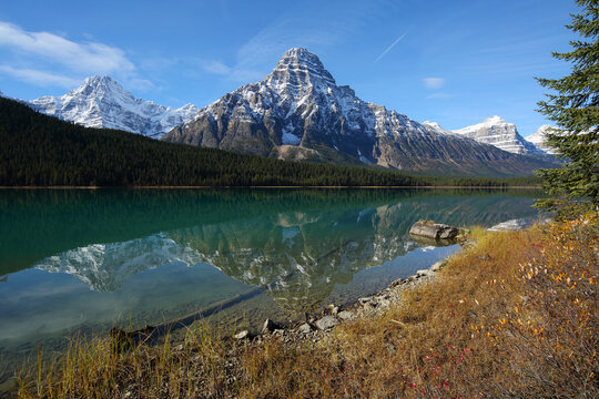 A serene autumn vista in Banff National Park in Alberta, Canada.