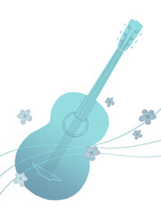 青色のギターと花のイラスト