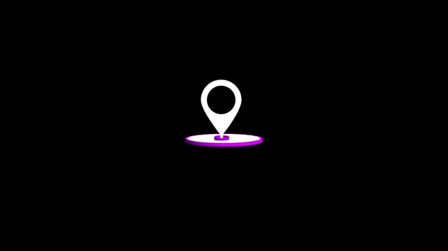3D location pin icon with purple base on black background map marker navigation