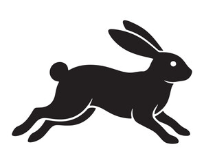 Obraz premium Black silhouette of a rabbit. Dynamic black silhouette of a running rabbit in mid-leap.