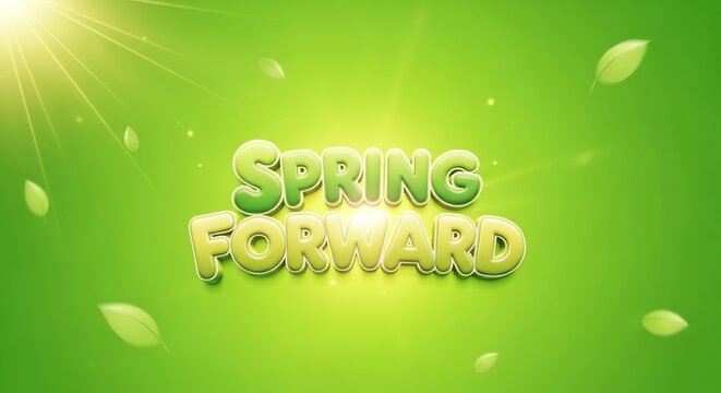 Spring forward text on green background