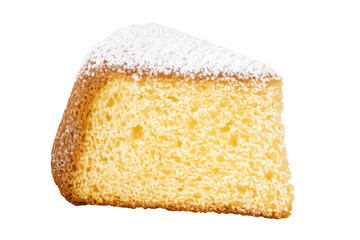 Italian pandoro slice with powdered sugar, transparent background