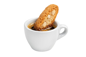 Cantuccini biscotti dipping into espresso cup
