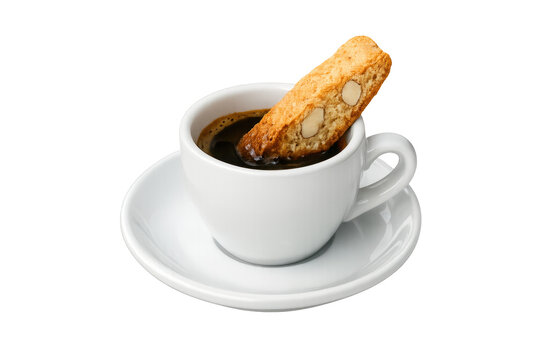 Coffee cup with biscotti dipping in espresso