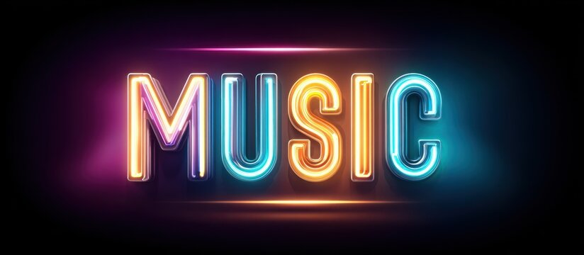 Neon Music Sign on Black Background.