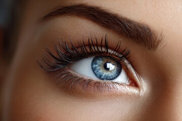 Fototapeta premium Close up of a womans blue eye with long lashes
