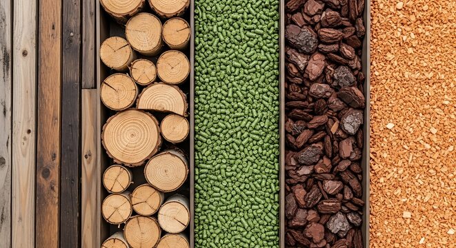 Biomass Energy Fuel Types Wood Logs Green Pellets Brown Chips