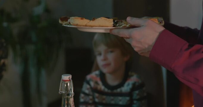 Kid Spend Time with Uncles. Friends Have a Home Party Dinner. 4K 10-bit