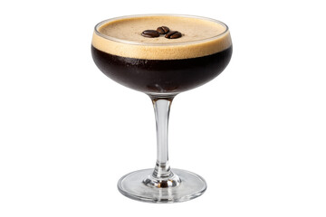 Espresso martini cocktail with coffee beans, transparent background