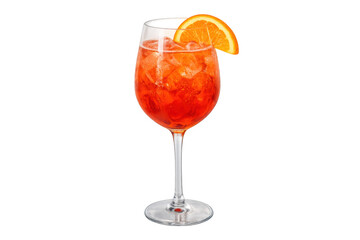 Spritzer cocktail with orange slice and ice on transparent background