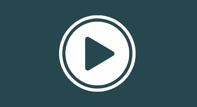 Minimalist white play button icon on a dark teal background, symbolizing multimedia playback, video start, or audio initiation for digital content