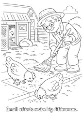 coloring book  grandfather sweeping the yard to keep the farm neat © listyo