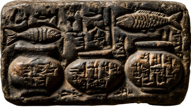 Ancient Sumerian Clay Tablet With Cuneiform And Fish Motif