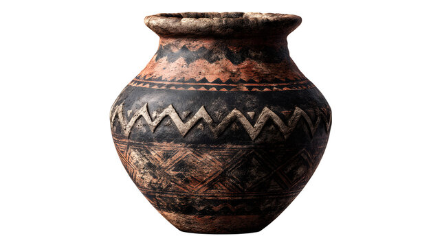Ancient Clay Pot With Geometric Patterns
