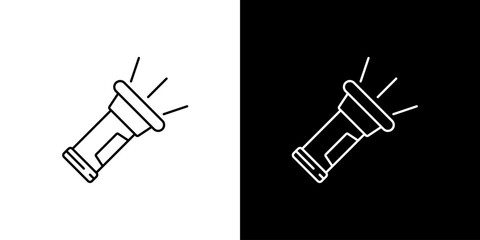 Sleek minimalist line art icon of a handheld flashlight beam, symbolizing illumination, guidance, and emergency. Perfect for digital projects needing a clear light source graphic © Tifany
