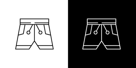 Clean vector line art icon illustration of casual athletic shorts or swim trunks, perfect for summer, beach, sport, and leisure activities, isolated design element © Tifany