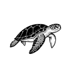 Black and White Sea Turtle Illustration. © Tgarbach