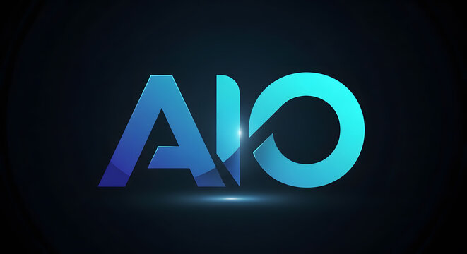Modern typographic logo featuring the letters A I and O in a blue and teal gradient style