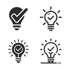 Four Stylized Icons of Light Bulbs Featuring Check marks Indicating Ideas, Solutions, and Success