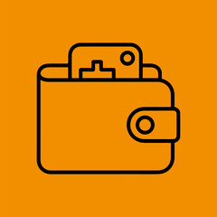 A Simple, Clean Line Art Icon of an Open Wallet with a Credit Card Visible, Against a Vibrant Orange Background