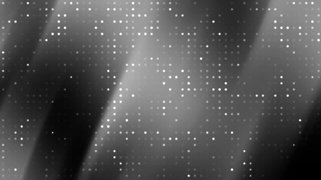 Monochrome silver gradient background featuring a structured grid of glowing digital dots
