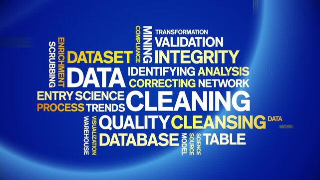 Data Cleaning animated word cloud-text design animation tag kinetic typography seamless loop.
