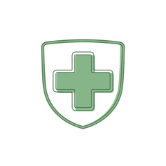Fototapeta premium Medical Shield Symbol Green Cross Healthcare Icon