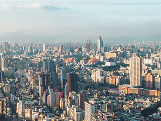 Fototapeta premium Taipei Finacial District, capital city of Taiwan, with view of Taipei 101 Tower standing amid skyscrapers