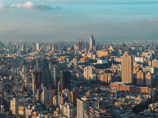 Taipei Finacial District, capital city of Taiwan, with view of Taipei 101 Tower standing amid skyscrapers