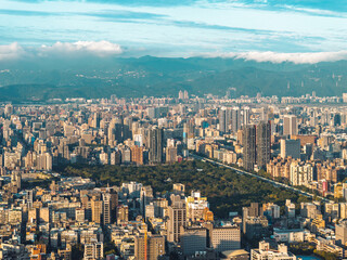 Taipei Finacial District, capital city of Taiwan, with view of Taipei 101 Tower standing amid skyscrapers