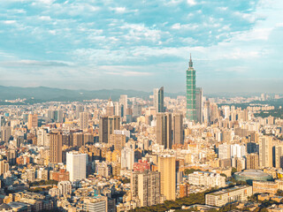 Taipei Finacial District, capital city of Taiwan, with view of Taipei 101 Tower standing amid skyscrapers
