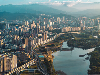 Taipei Finacial District, capital city of Taiwan, with view of Taipei 101 Tower standing amid skyscrapers