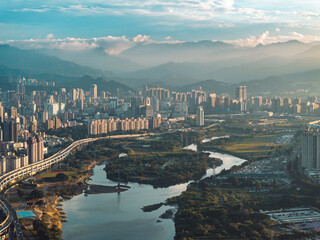 Taipei Finacial District, capital city of Taiwan, with view of Taipei 101 Tower standing amid skyscrapers