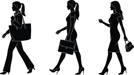 Business women walking silhouettes vector black white professional fashion career lifestyle flavector illustration isolated