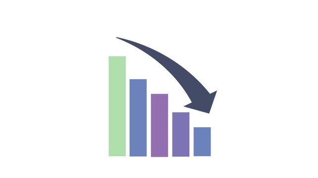Bar Chart Showing Downward Trend with Arrow Indicating Decline.