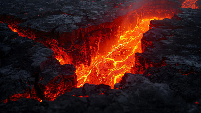 Geothermal steam vent glowing with heat in dark rocky cavern