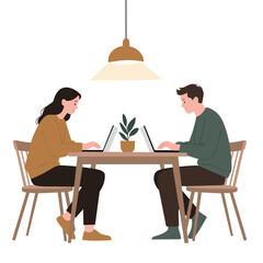 Couple Working Together at Home Table