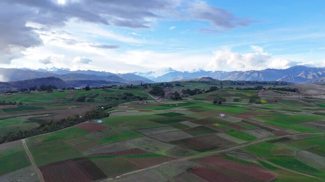 Aerial view of the Sacred Valley of the Incas in the native villages, cusco, peru