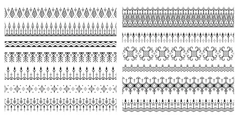 Seamless tribal geometric horizontal ornament tattoo pattern set collection