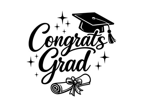 Congrats Grad Graduation Lettering with Cap and Diploma &ndash; Celebration Design for Cards, T-Shirts and Cutting Machines
