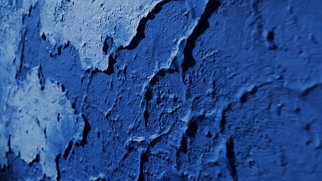Textured dark blue wall with peeling paint and dramatic shadow