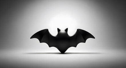 Fototapeta premium Black bat icon with spread wings on a clean grey gradient backgr